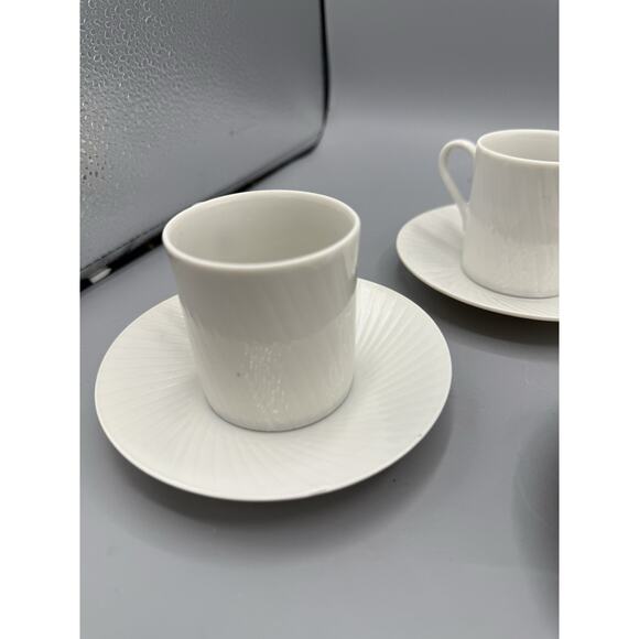 Set of 5 White Porcelain Espresso Cups & Saucers Ribbed Textured Pattern 2.5” - Picture 4 of 14